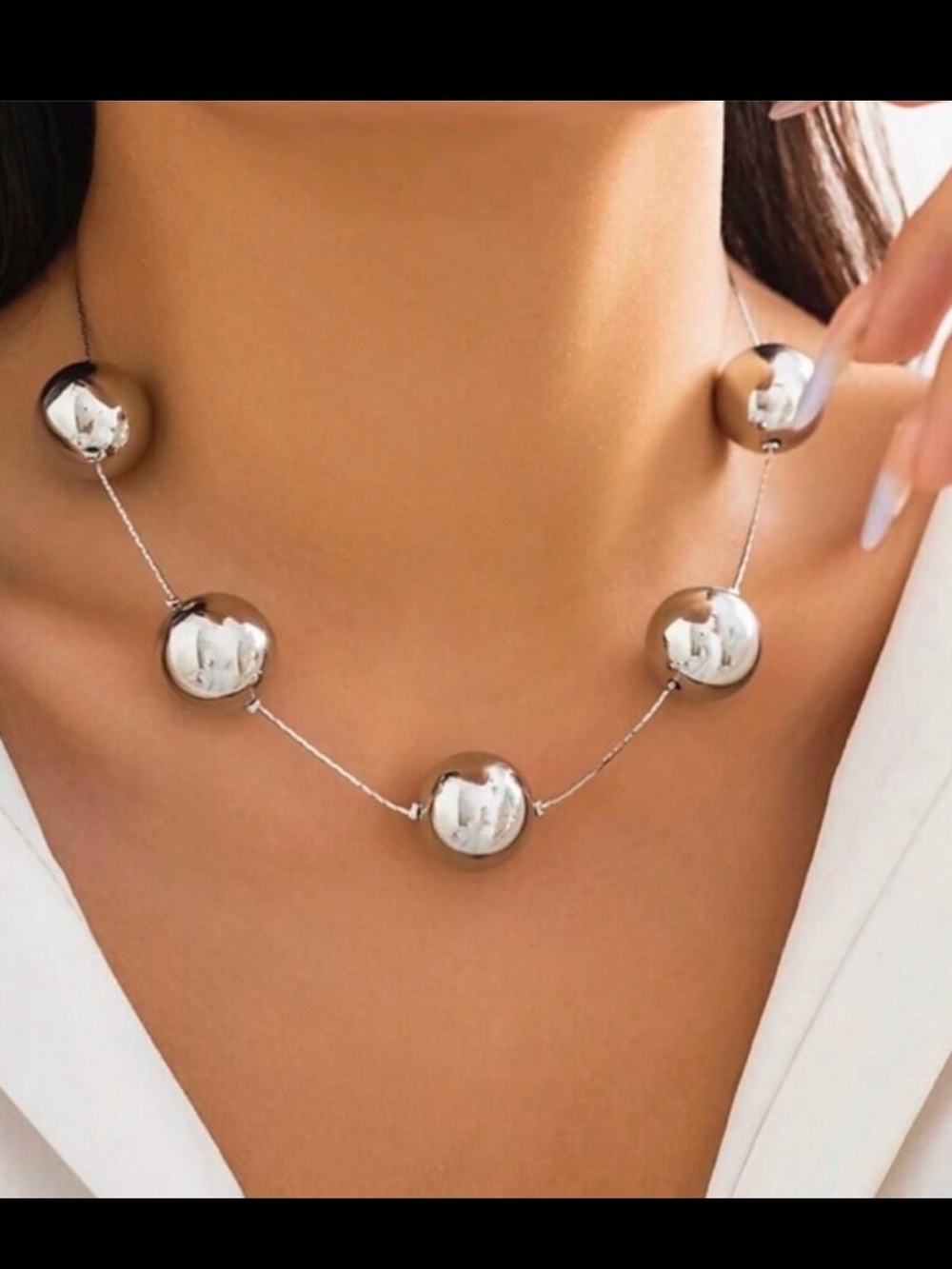 New! Elegant Silver Ball Floating Bead Station Statement Necklace
